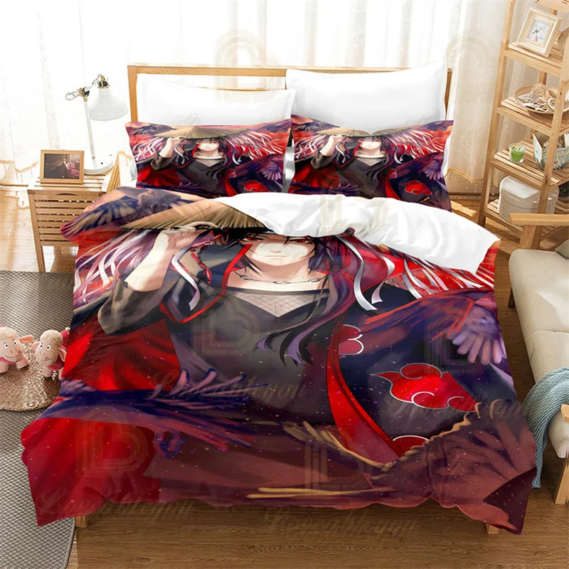 3PCS Naru Obito Kakashi Ninja Kids Bedding Set - Duvet Cover Quilt & Pillowcase - Double Size Ninja Bedroom Bed Linen Decoration