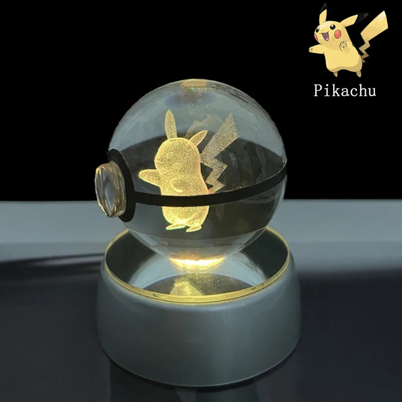 Pokemon Crystal Ball 3D Pikachu Anime Gengar Mew Mewtwo Lamp Base Pokeball Crystal Pokemon Glass Ball Figure Led Night Light