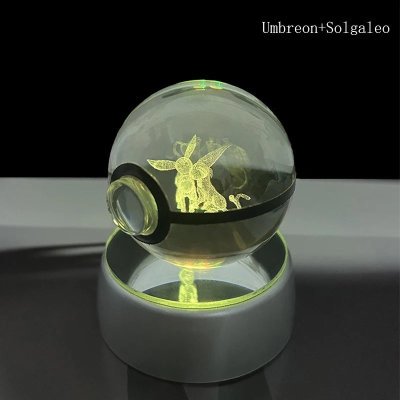 Pokemon Crystal Ball 3D Pikachu Anime Gengar Mew Mewtwo Lamp Base Pokeball Crystal Pokemon Glass Ball Figure Led Night Light