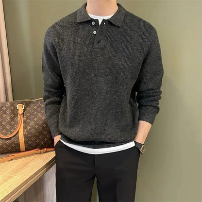 Loose Long Sleeve Polo Knitwear Collared Men's Sweater Versatile Autumn Winter Fashion Korean Style Light Maturity Trend