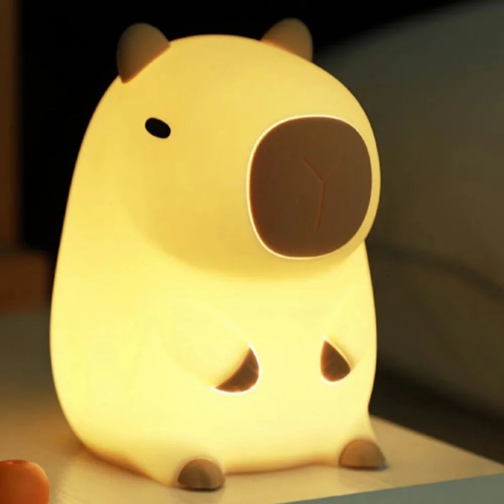 GGbingo Rechargeable Cute Capybara Night Light Novelty Dimmable Nursery Nightlight Touch Lamp Silicone Pat Lamp for Kids Room