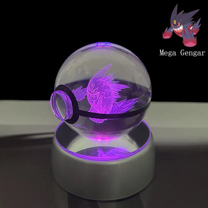 Pokemon Crystal Ball 3D Pikachu Anime Gengar Mew Mewtwo Lamp Base Pokeball Crystal Pokemon Glass Ball Figure Led Night Light