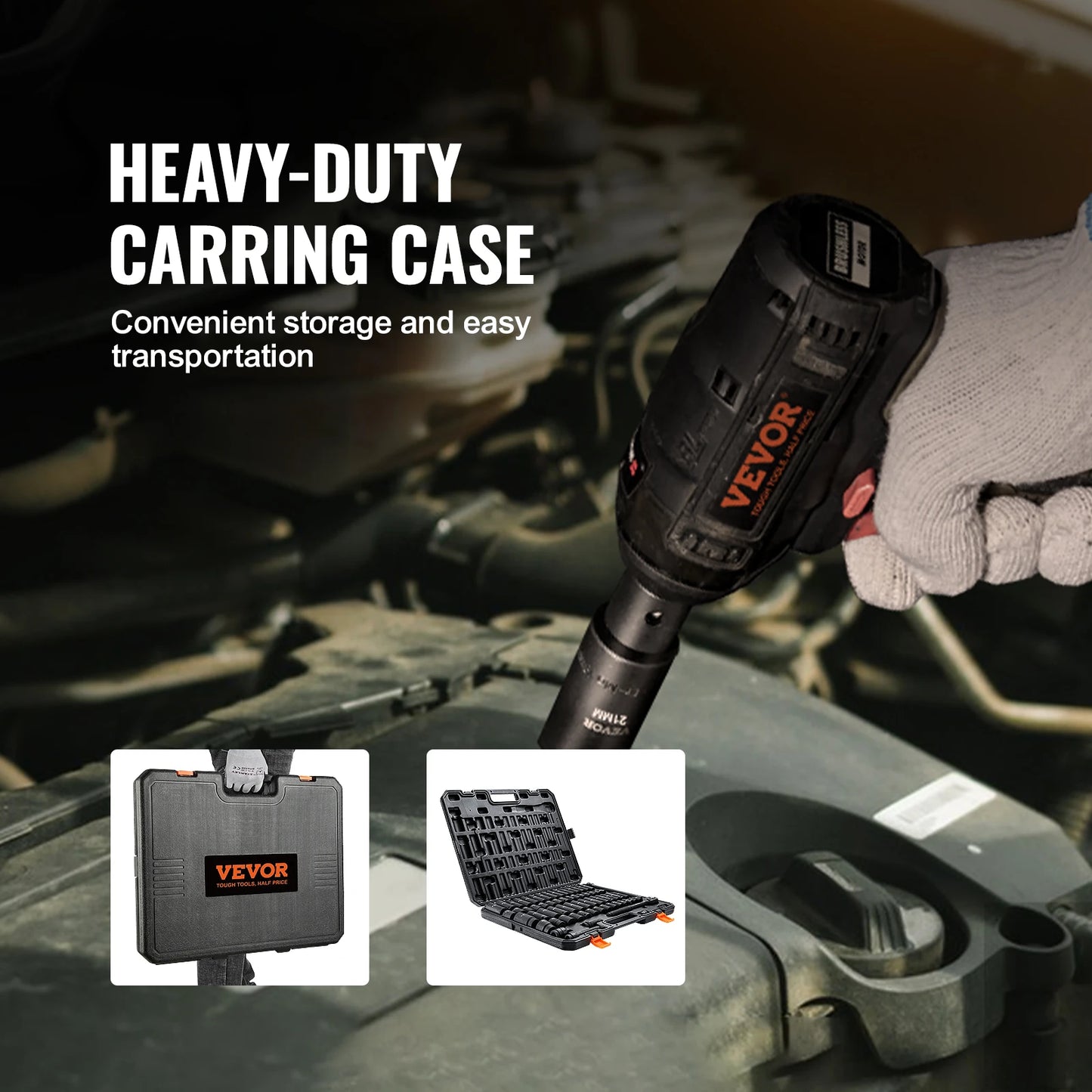 VEVOR 23PCs 1/2" Drive Impact Socket Set Socket Set SAE (7/16" -1")& Metric (13-24mm) 6 Point Cr-V Alloy Steel Auto Repair