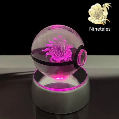 Pokemon Crystal Ball 3D Pikachu Anime Gengar Mew Mewtwo Lamp Base Pokeball Crystal Pokemon Glass Ball Figure Led Night Light