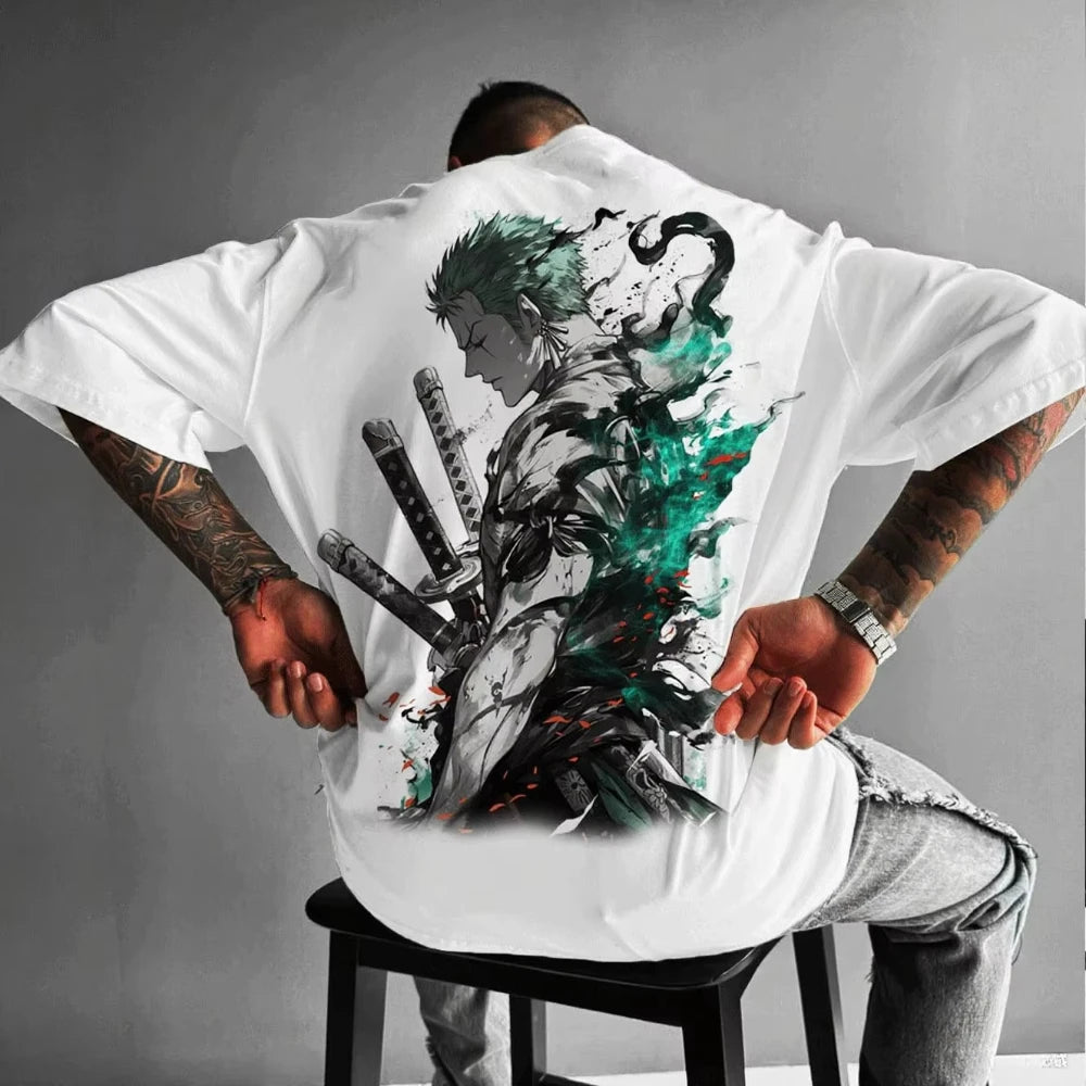 MINISO Zoro Anime Men's Women's Short Sleeve T-shirts New Summer Cotton Streetwear Casual Tops Graphic Tee Oversized Y2k Clothes