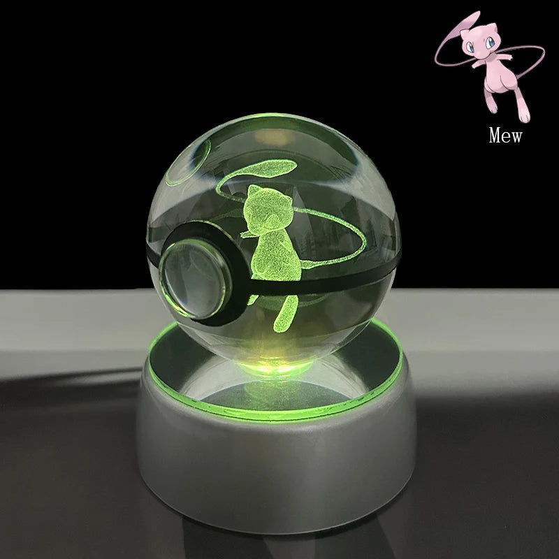 Pokemon Crystal Ball 3D Pikachu Anime Gengar Mew Mewtwo Lamp Base Pokeball Crystal Pokemon Glass Ball Figure Led Night Light