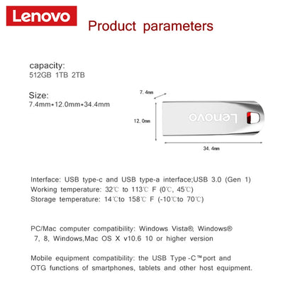 Lenovo 2TB USB-flashstations Mini Metal Real Capacity Memory Stick Zwarte pendrive Creatief zakelijk geschenk Zilveren opslag U-schijf 