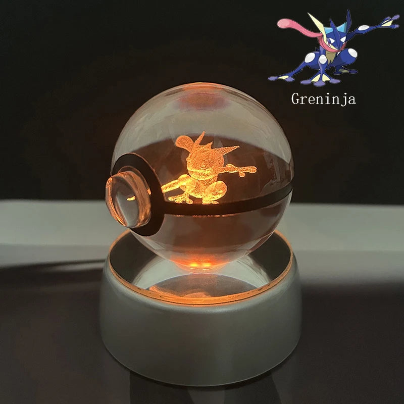Pokemon Crystal Ball 3D Pikachu Anime Gengar Mew Mewtwo Lamp Base Pokeball Crystal Pokemon Glass Ball Figure Led Night Light
