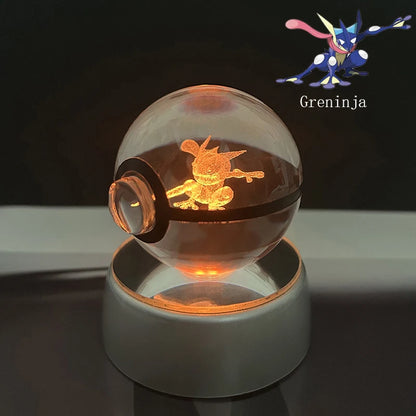 Pokemon Crystal Ball 3D Pikachu Anime Gengar Mew Mewtwo Lamp Base Pokeball Crystal Pokemon Glass Ball Figure Led Night Light