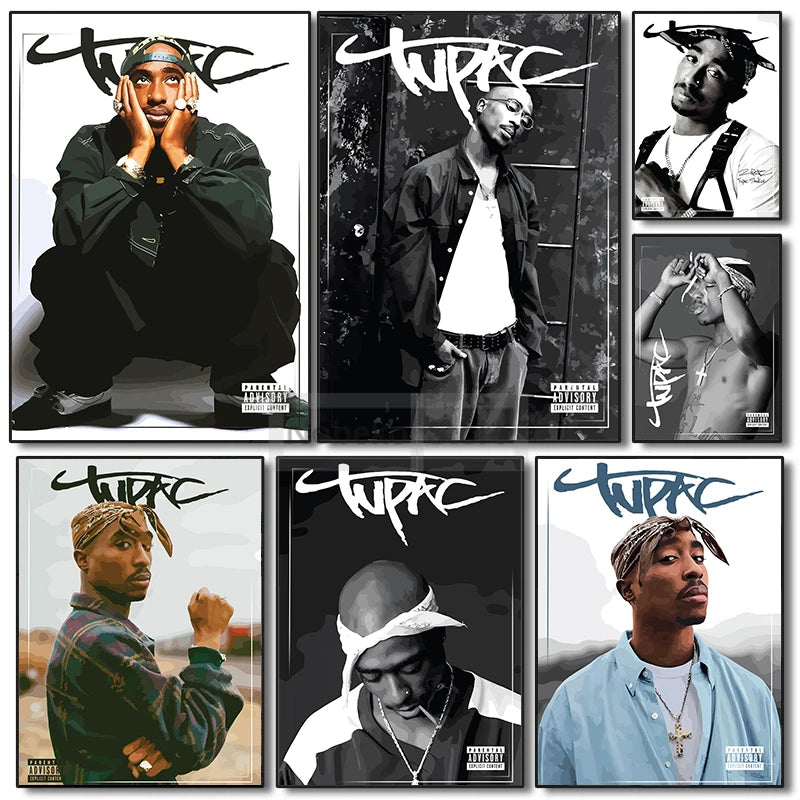 Famous Rapper 2Pac Posters Tupac Shakur Rap Prints Canvas Painting Wall Art Pictures Home Living Room Hip-hop Music Decoration