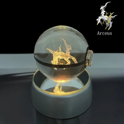 Pokemon Crystal Ball 3D Pikachu Anime Gengar Mew Mewtwo Lamp Base Pokeball Crystal Pokemon Glass Ball Figure Led Night Light