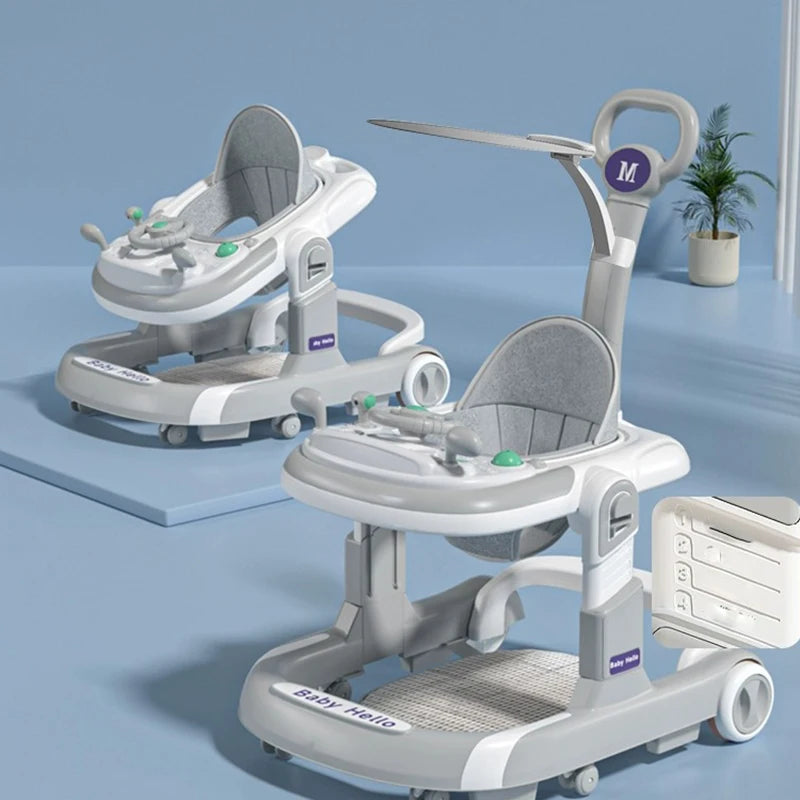 New 4 In 1 Baby Infant Walker Toddler Baby Push Walker Removable Feeding Tray And Music Tray Foldable Walker Child Handcart