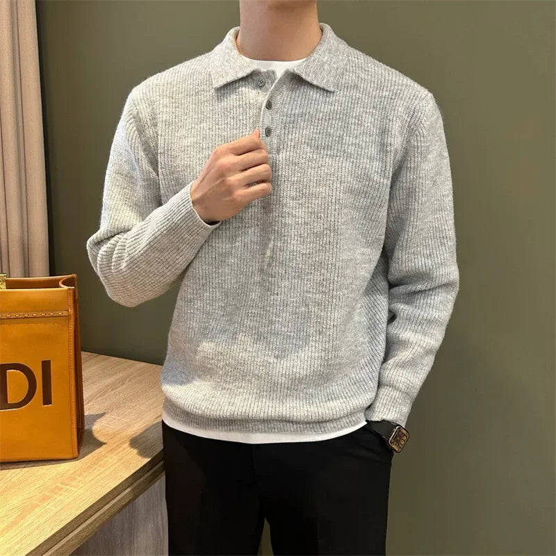 Loose Long Sleeve Polo Knitwear Collared Men's Sweater Versatile Autumn Winter Fashion Korean Style Light Maturity Trend