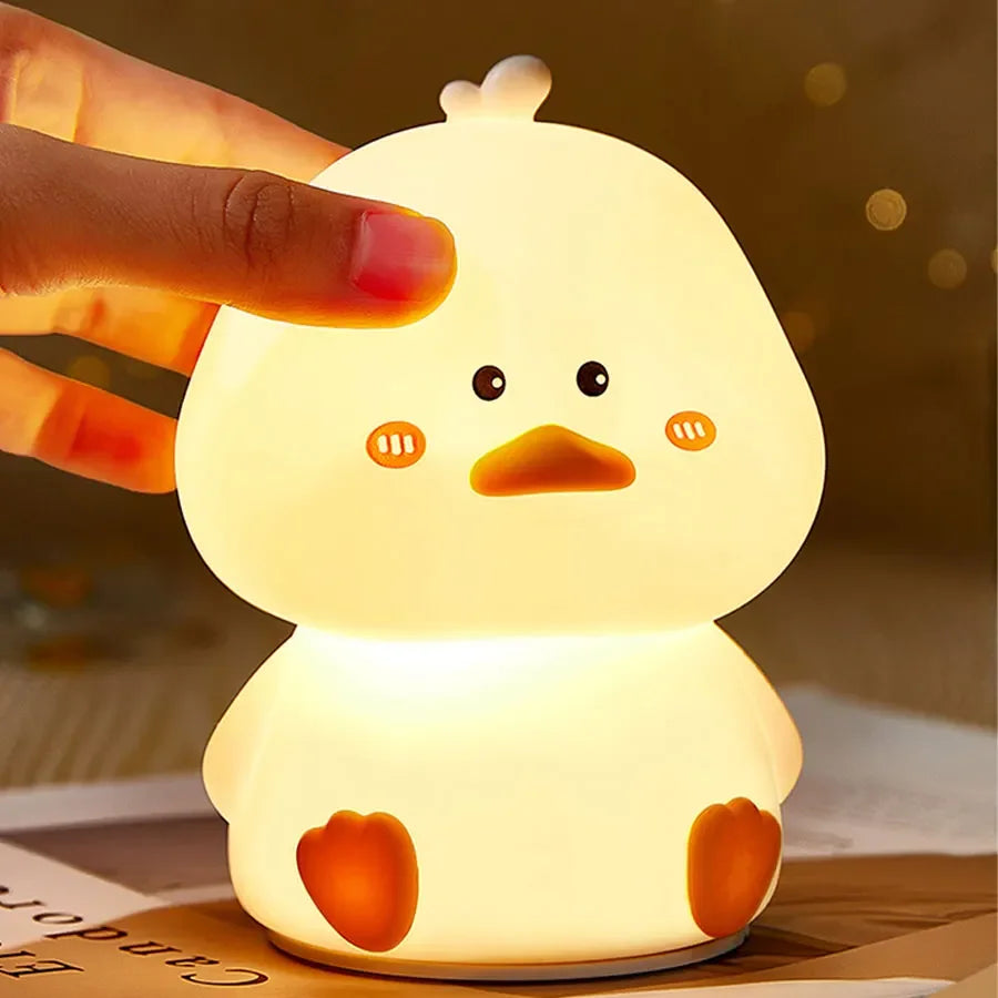 Rechargeable LED Night Light Cute Duck Silicone Patting Lamp Nursery Children Nightlights Home Bedside Room Decor Birthday Gift