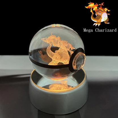 Pokemon Crystal Ball 3D Pikachu Anime Gengar Mew Mewtwo Lamp Base Pokeball Crystal Pokemon Glass Ball Figure Led Night Light