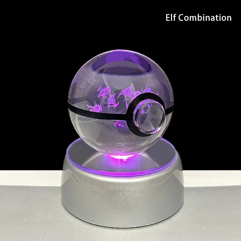 Pokemon Crystal Ball 3D Pikachu Anime Gengar Mew Mewtwo Lamp Base Pokeball Crystal Pokemon Glass Ball Figure Led Night Light