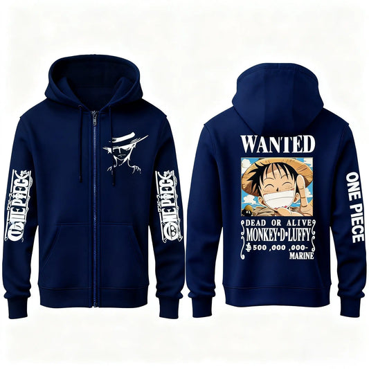 One Piece Anime Hoodie Luffy Wanted Print Sweatshirt Men Women Autumn Winter Casual Cosplay Jacket Hooded Pullover Streetwear