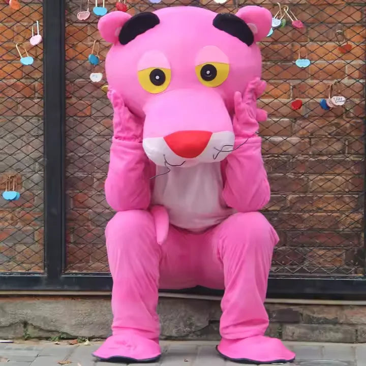 Pink Panther Leopard Cartoon Mascot Costume Adults Advertising ceremony birthday Fancy Dress Party carnival Cosplay Outfits