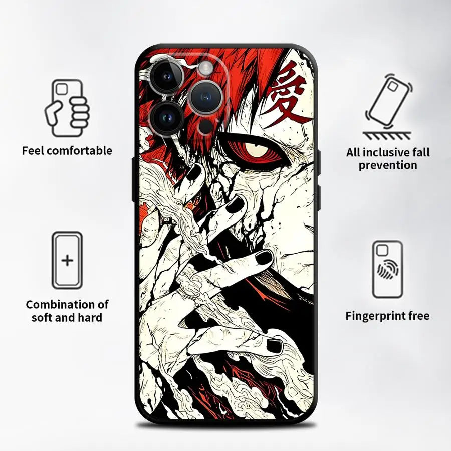 Anime Cool Gaara Black Soft Phone Cover Case for iPhone XR 13 12 11 Pro Max 15 16 14 Plus 7 8 XS Max