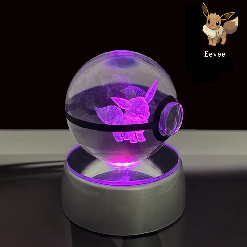 Pokemon Crystal Ball 3D Pikachu Anime Gengar Mew Mewtwo Lamp Base Pokeball Crystal Pokemon Glass Ball Figure Led Night Light