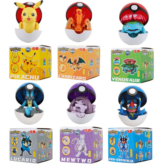 Pokemon Figure Pokeball Box Original Pikachu Deformation Toy Anime Figure Charizard  Pocket Monster Model Children Birthday Gift
