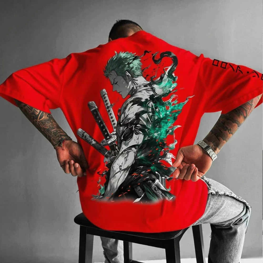 MINISO Zoro Anime Men's Women's Short Sleeve T-shirts New Summer Cotton Streetwear Casual Tops Graphic Tee Oversized Y2k Clothes