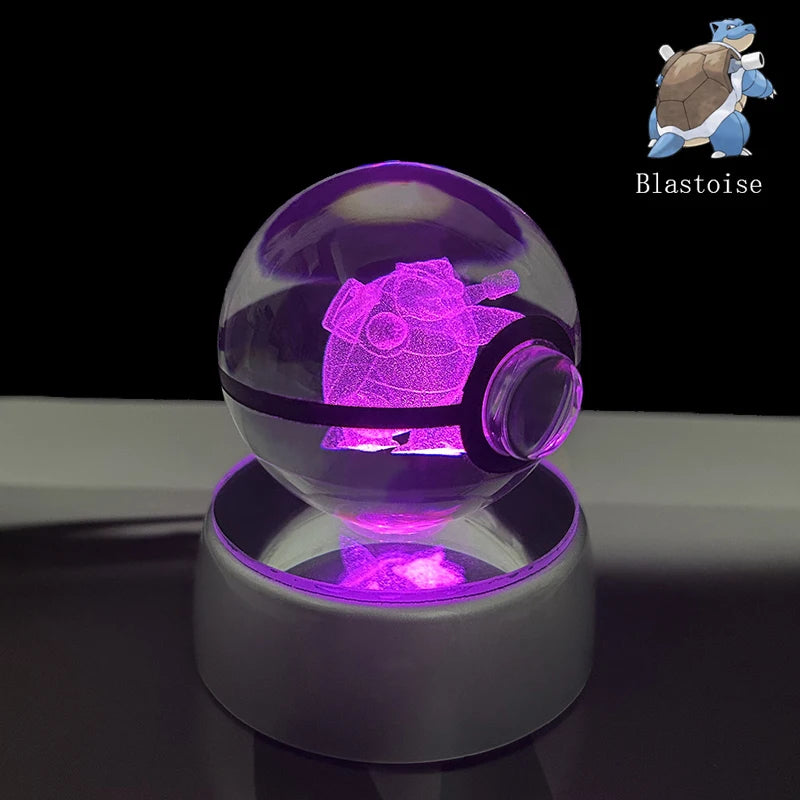 Pokemon Crystal Ball 3D Pikachu Anime Gengar Mew Mewtwo Lamp Base Pokeball Crystal Pokemon Glass Ball Figure Led Night Light