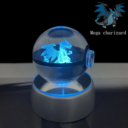 Pokemon Crystal Ball 3D Pikachu Anime Gengar Mew Mewtwo Lamp Base Pokeball Crystal Pokemon Glass Ball Figure Led Night Light