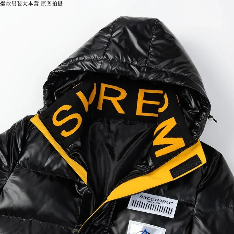 Winter Men's Jacket Casual Warm Thick Coat Fashionable Hooded Parkas Men's Clothing Loose Windproof Shiny Jacket 4XL