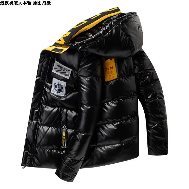 Winter Men's Jacket Casual Warm Thick Coat Fashionable Hooded Parkas Men's Clothing Loose Windproof Shiny Jacket 4XL