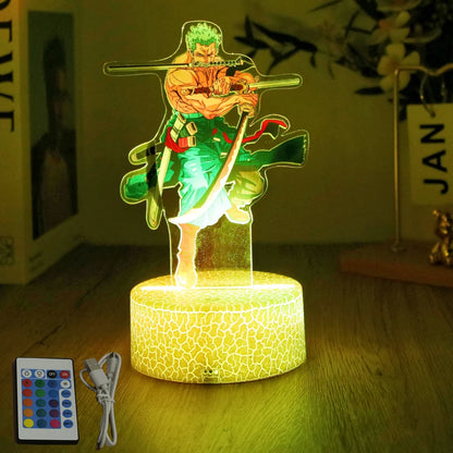 Actions Figure One Piece Luffy Zoro Anime Figures 3D Lamp PVC Action Collection Model Toys LED Night Light Kid Christmas Gift