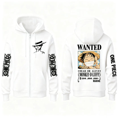 One Piece Anime Hoodie Luffy Wanted Print Sweatshirt Men Women Autumn Winter Casual Cosplay Jacket Hooded Pullover Streetwear