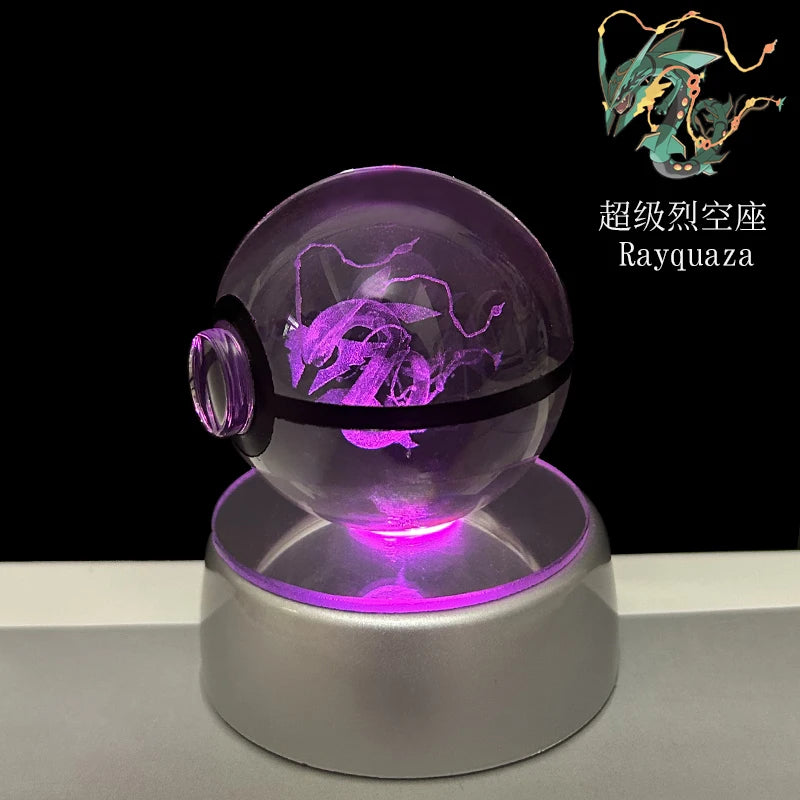 Pokemon Crystal Ball 3D Pikachu Anime Gengar Mew Mewtwo Lamp Base Pokeball Crystal Pokemon Glass Ball Figure Led Night Light