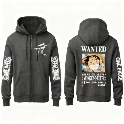 One Piece Anime Hoodie Luffy Wanted Print Sweatshirt Men Women Autumn Winter Casual Cosplay Jacket Hooded Pullover Streetwear