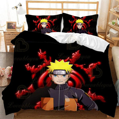 3PCS Naru Obito Kakashi Ninja Kids Bedding Set - Duvet Cover Quilt & Pillowcase - Double Size Ninja Bedroom Bed Linen Decoration