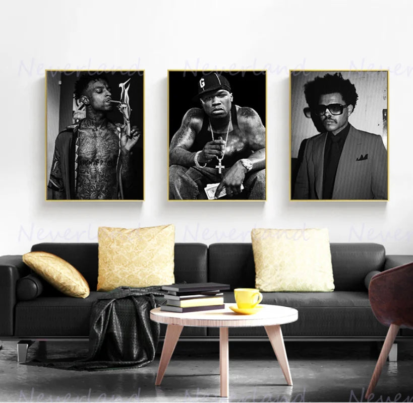Famous Rapper LIL BABY/Drake/the Weekend Black and White Posters Canvas Painting and Prints Wall Art Picture for Room Home Decor