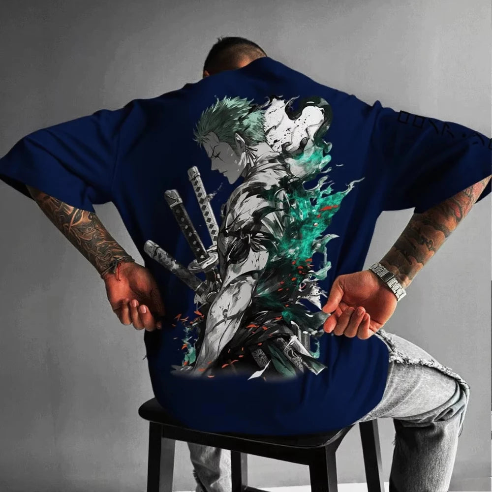 MINISO Zoro Anime Men's Women's Short Sleeve T-shirts New Summer Cotton Streetwear Casual Tops Graphic Tee Oversized Y2k Clothes