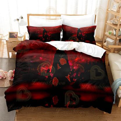 3PCS Naru Obito Kakashi Ninja Kids Bedding Set - Duvet Cover Quilt & Pillowcase - Double Size Ninja Bedroom Bed Linen Decoration
