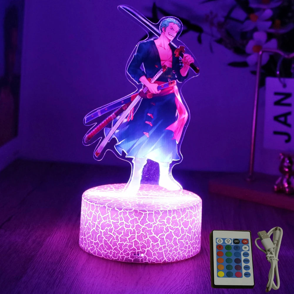 Actions Figure One Piece Luffy Zoro Anime Figures 3D Lamp PVC Action Collection Model Toys LED Night Light Kid Christmas Gift