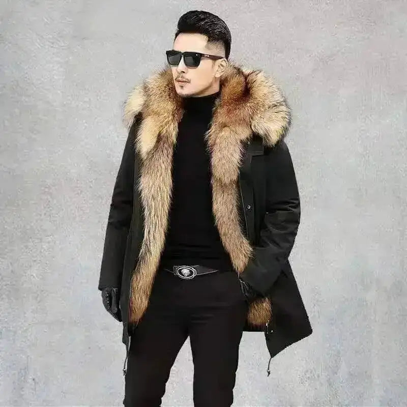 2025 New Casual Down Fox Fur Men's Clothing Coat Winter Jackets Mens Men Jacket