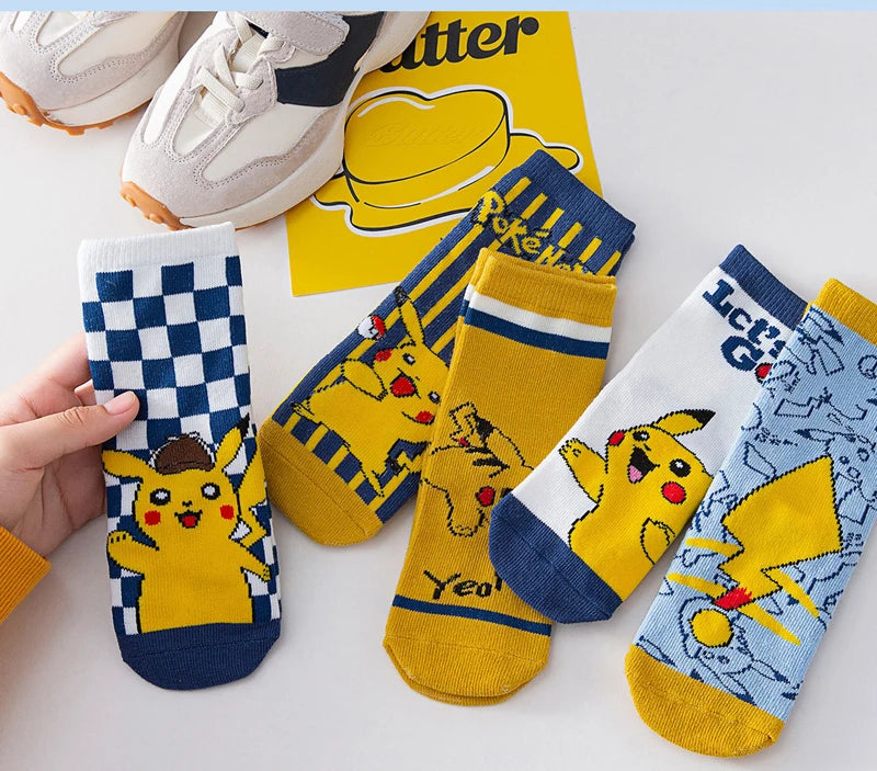 5 Pair/Lot Autumn Winter Children Cartoon Socks Baby Cute Trendy Cotton Pokemon Print Socks Comfortable Girls Boys Sport Socks