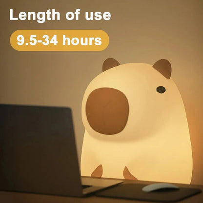 GGbingo Rechargeable Cute Capybara Night Light Novelty Dimmable Nursery Nightlight Touch Lamp Silicone Pat Lamp for Kids Room