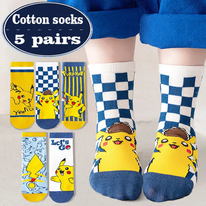 5 Pair/Lot Autumn Winter Children Cartoon Socks Baby Cute Trendy Cotton Pokemon Print Socks Comfortable Girls Boys Sport Socks
