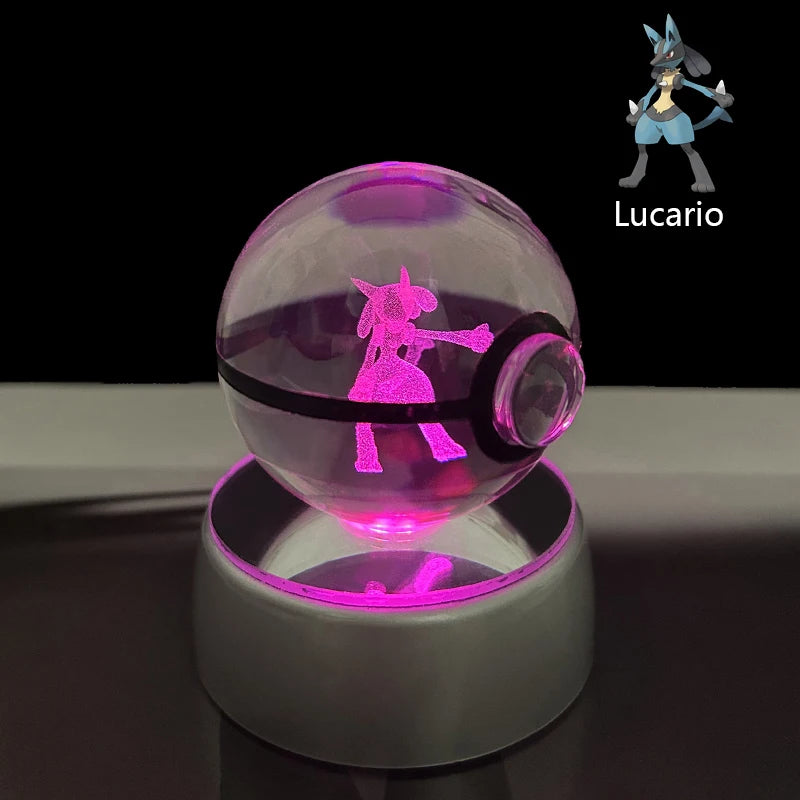 Pokemon Crystal Ball 3D Pikachu Anime Gengar Mew Mewtwo Lamp Base Pokeball Crystal Pokemon Glass Ball Figure Led Night Light