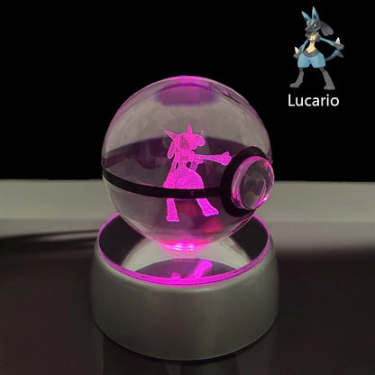 Pokemon Crystal Ball 3D Pikachu Anime Gengar Mew Mewtwo Lamp Base Pokeball Crystal Pokemon Glass Ball Figure Led Night Light