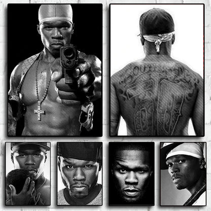 American Hip-hop Rap Musician 50 Cent Singer Portrait Canvas Painting Wall Art Picture Aesthetic Room Home Decoration Fans Gift