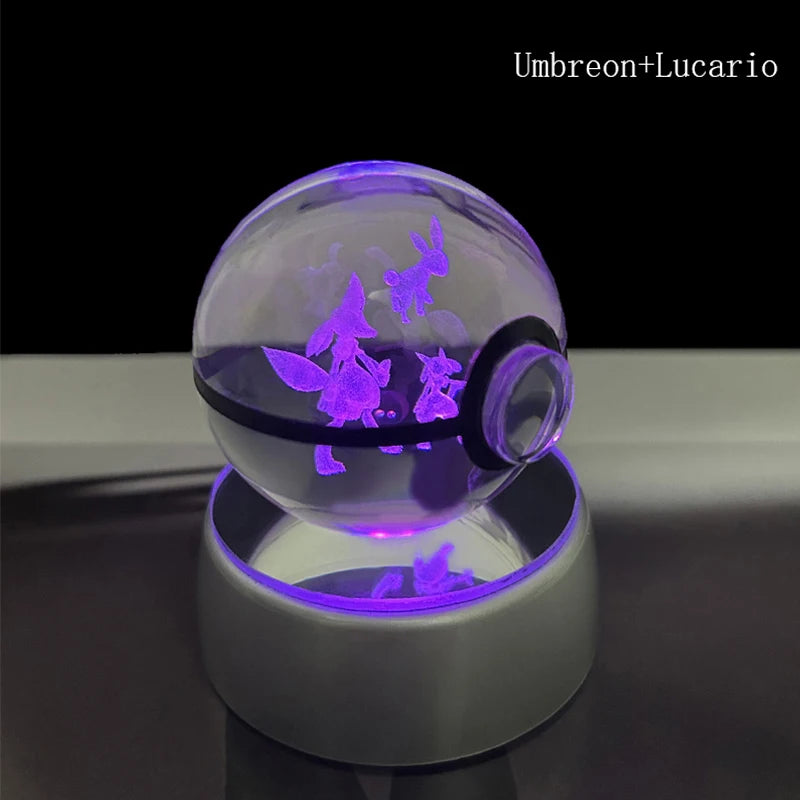 Pokemon Crystal Ball 3D Pikachu Anime Gengar Mew Mewtwo Lamp Base Pokeball Crystal Pokemon Glass Ball Figure Led Night Light