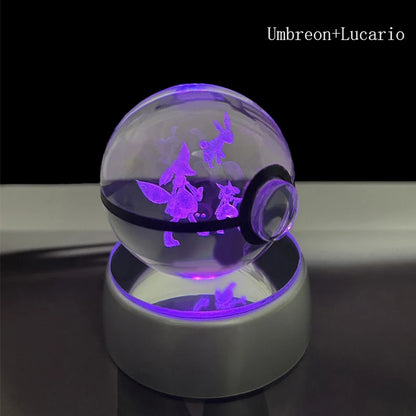 Pokemon Crystal Ball 3D Pikachu Anime Gengar Mew Mewtwo Lamp Base Pokeball Crystal Pokemon Glass Ball Figure Led Night Light
