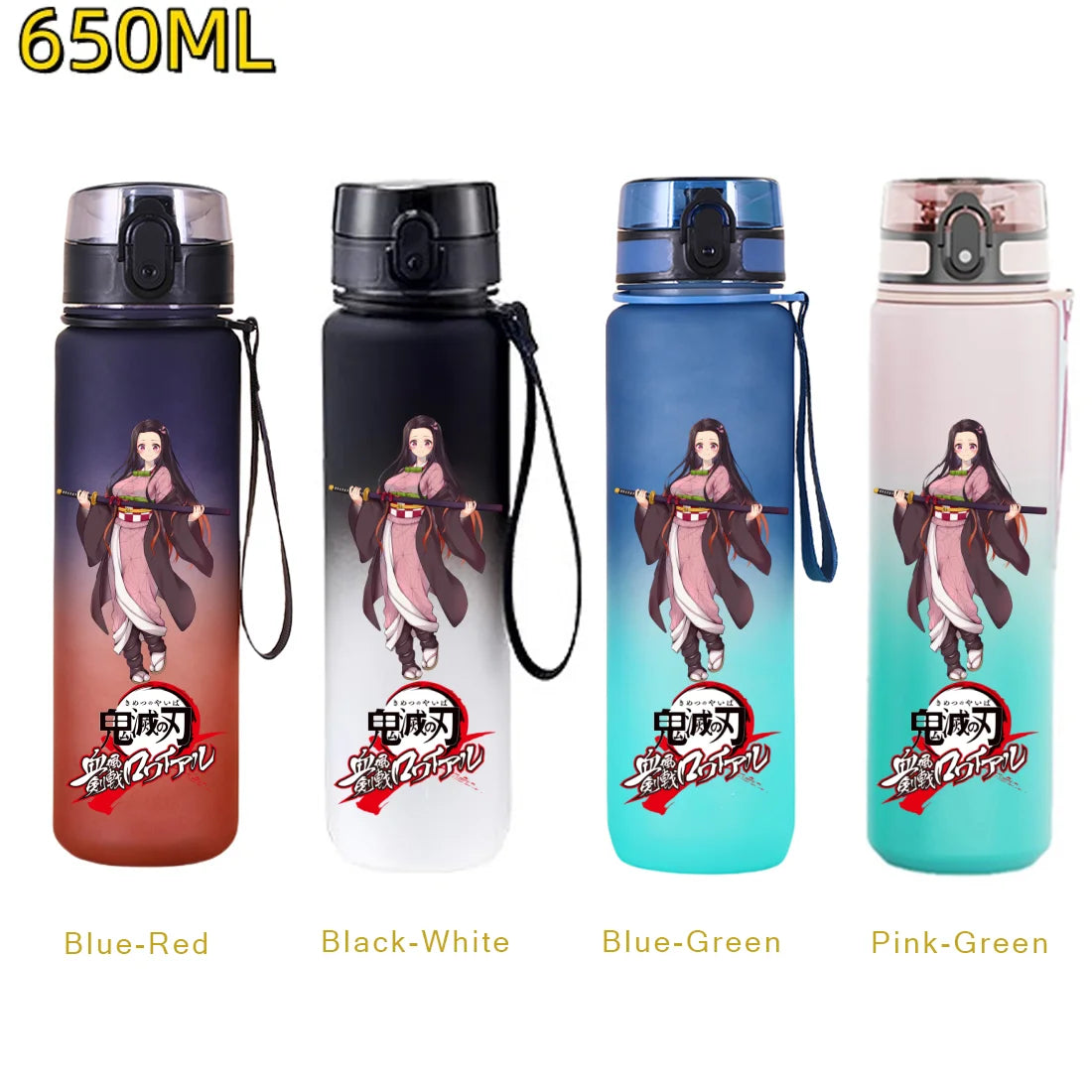 650ML Demon Slayer Kamado Tanjirou Water Bottle Kamado Nezuko Kochou Shinobu Fitness Drink Bottle Kettle Travel Office Jugs
