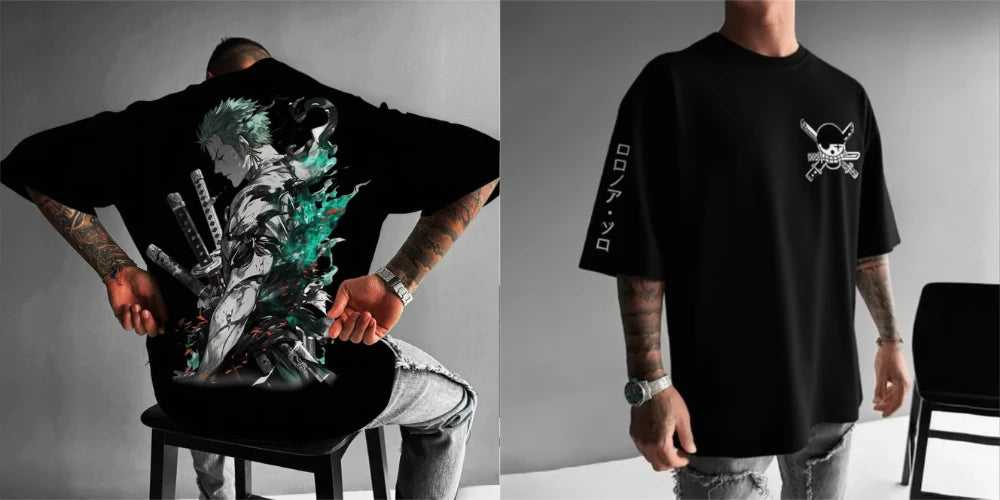MINISO Zoro Anime Men's Women's Short Sleeve T-shirts New Summer Cotton Streetwear Casual Tops Graphic Tee Oversized Y2k Clothes